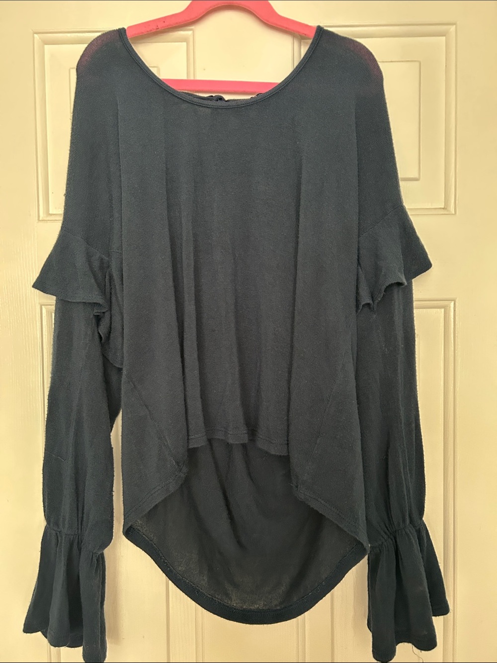 Willow & Clay Slate Blue Ruffle-Hem Long Sleeve Top